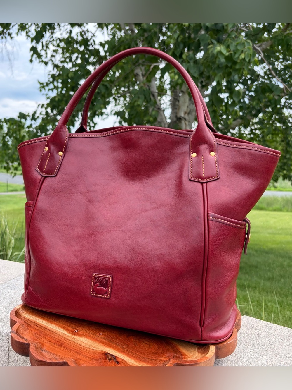 Dooney & Bourke Kristen Red Florentine Leather Tote Like New - Picture 4 of 17